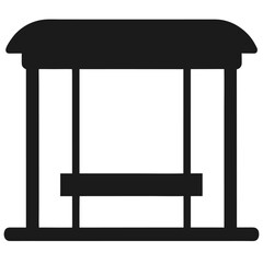 Simple Black Silhouette Icon of a Bus Stop Shelter with a Curved Roof and a Single Bench black and white