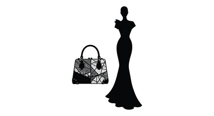 Elegant silhouette of a woman with a stylish patterned handbag design