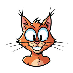 Fototapeta premium Playful Cat Cartoon : An expressive, charming cartoon cat with big, wide eyes and a contagious, toothy grin, radiating happiness and mischief on a background. 