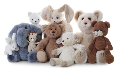 Many different children's toys isolated on white