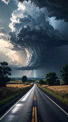 Dramatic storm over a country road