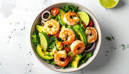 Shrimp Avocado Salad with Cilantro Garnish, Top View