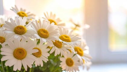 Closeup White Daisies Bouquet in Sunlight