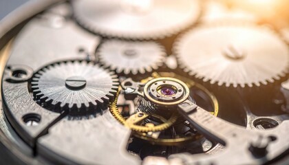 Close Up of Complex Metal Gears and Mechanisms