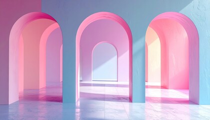 Pastel Pink Blue Archway Interior Abstract Background