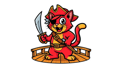 Playful Pirate Cat: A spirited cartoon cat dressed as a bold pirate, wielding a sword and wearing a tricorn hat, brings a delightful blend of adventure, daring, and a touch of mischievous charm.