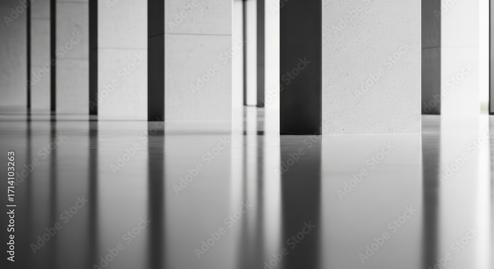 Poster abstract architectural space featuring light interplay and repetitive columnar structure for a