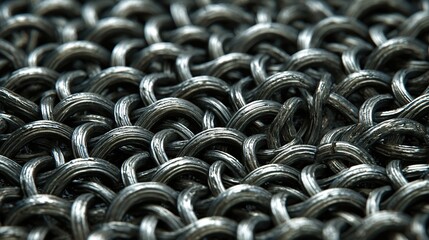 Interlocked metal rings form a dense, woven pattern, creating chainmail texture