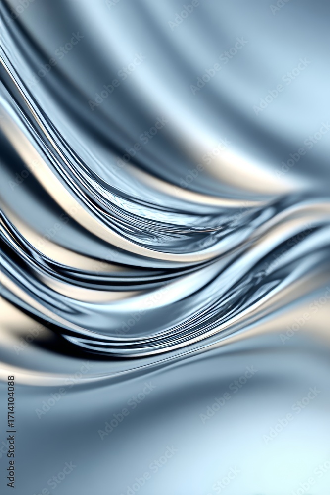 Aufkleber abstract chrome waves with metallic fluid gradient texture in elegant artistic surface design.
