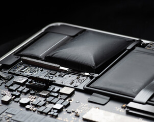 close up of Technician repairing electronic circuit board, repairing, upgrade and technology.	