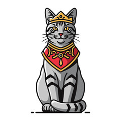 Royal Feline: A regal cat adorned with a golden crown and ornate collar embodies majestic authority and effortless elegance.