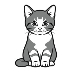 Adorable Kitten Illustration: An endearing cartoon illustration of a gray and white kitten, capturing its innocent gaze and playful essence, ready to bring joy.