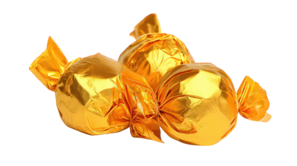 Group of Gold Wrapped Candies on Transparent Background