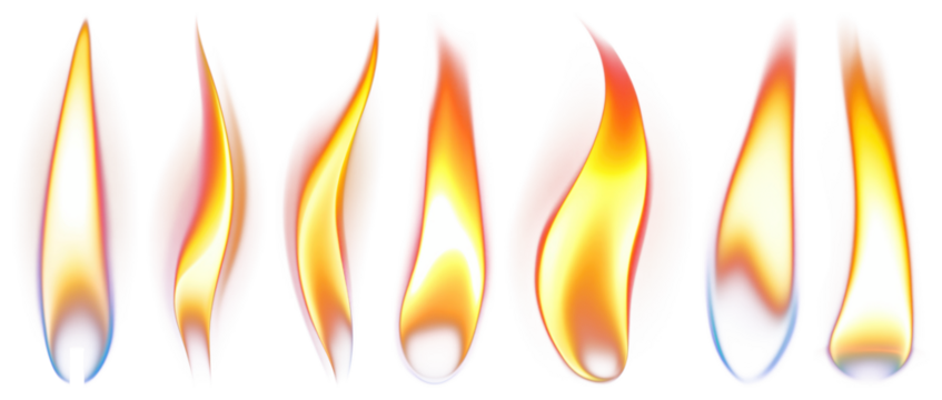 PNG Vibrant abstract flame designs, element set on transparent background