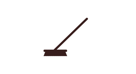 A brown broom rests on the floor with the handle angled to the right