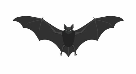 A grey bat spreads its wings frontfacing on a white background