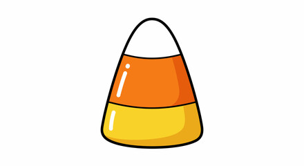 Candy corn confection divided into white orange and yellow sections outlined in black against a white background