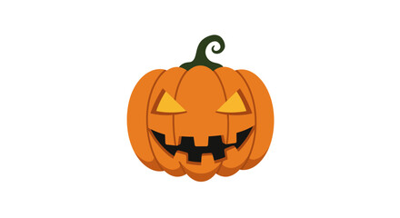 Carved pumpkin with a smiling mouth and triangular eyes against a white background