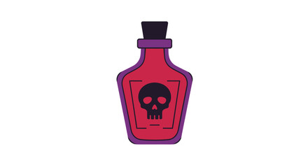 Red bottle with skull label purple outline and stopper