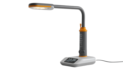 A modern desk lamp with digital clock on a isolated on transparent background