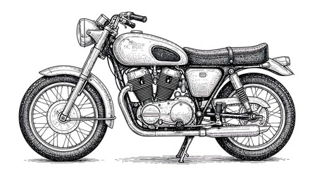 Vintage Motorcycle Line Art Illustration Isolated on White