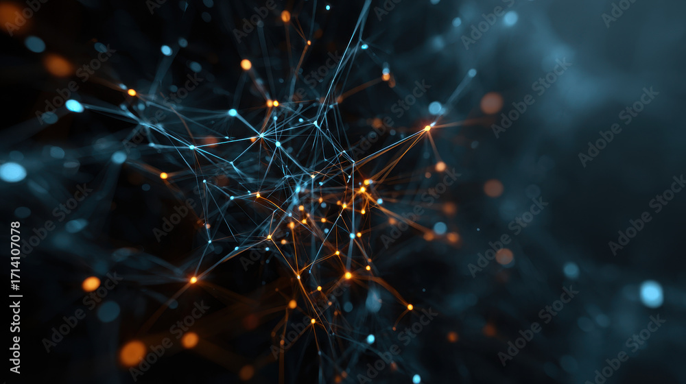 Aufkleber glowing blue and orange network patterns create a stunning visual experience against a dark backdrop