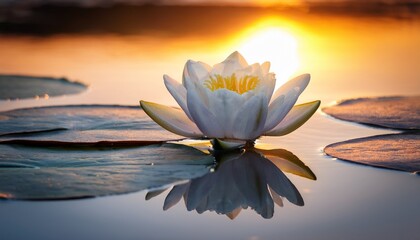 Serene Water Lily Blossom At Sunset A Peaceful Reflection On Tranquil Waters