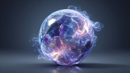 Luminous Sphere Crystalline Orb with Glowing Nebula Core, Surrounded by Etherial Smoke