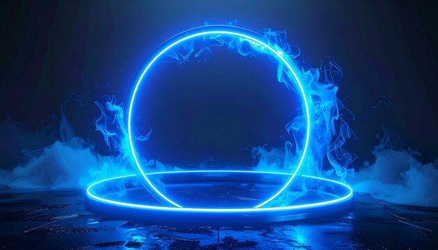 Abstract glowing neon ring with fire effect