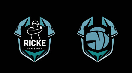 Two logos showcasing a person lifting weights and a stylized ball within a shield design.