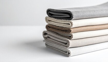 Neatly Stacked Fleece Fabric Samples in Greige Tones