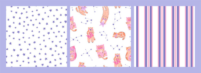 Collection seamless patterns with adorable kittens