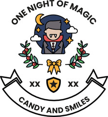 A man with a vampire face is on a banner that says 