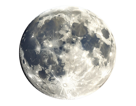 full moon glowing in the night sky isolated on a transparent background PNG