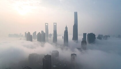 City skyline shrouded in morning mist (1)