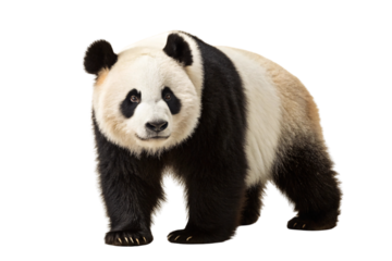 Giant panda bear sitting with distinctive black and white fur pattern showing round face and body, isolated on a transparent background