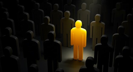 Bright Yellow Figure Stands Out Among Dark Silhouettes in Dramatic Lighting