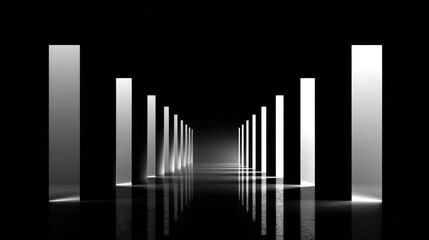 Empty black and white corridor