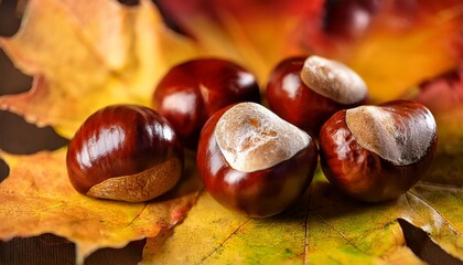 Horse Chestnuts On Autumn Foliage