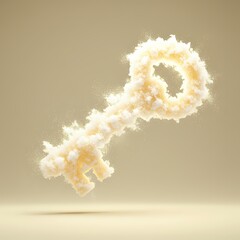 Key made of clouds floating on a neutral background  