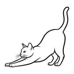 Cat Stretching: A sleek, minimalist illustration captures a domestic cat mid-stretch, embodying graceful feline flexibility in striking black and white. 