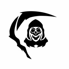 Vector illustration of a grim reaper in a hooded cloak holding a scythe