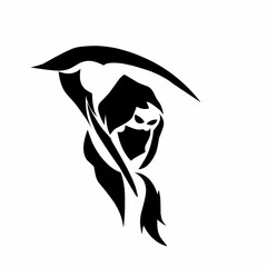 Vector illustration of a grim reaper in a hooded cloak holding a scythe