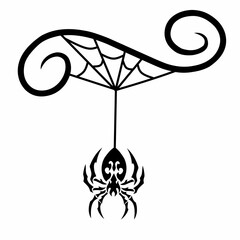 Tribal Spider with Web Tattoo Design Vector