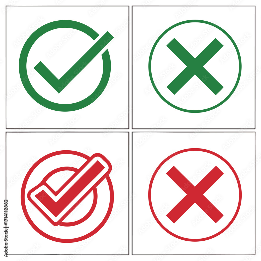 Poster green check mark in circle red cross mark in circle and red check mark in circle green cross mark in