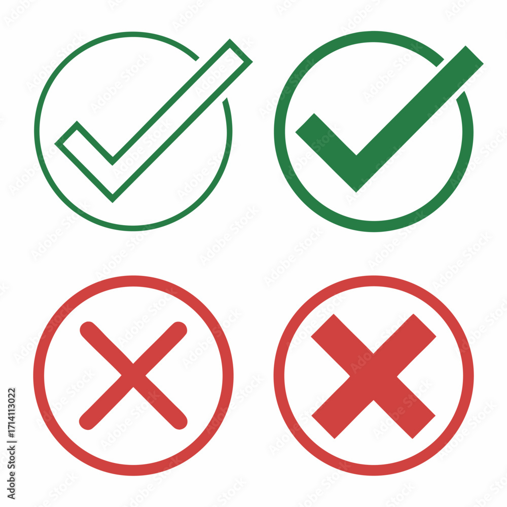 Poster two green checkmarks in circles and two red crosses in circles correct