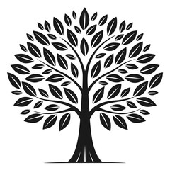 Obraz premium Stylized Vector Tree with Dense Foliage and a Strong Trunk Presenting a Graphic Silhouette Against a Plain White Background