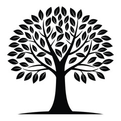 Obraz premium Silhouette of a Majestic Tree with Rounded Crown and Dense Leaf Arrangement in a Striking Black and White Contrast