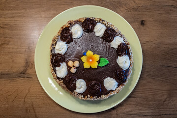chocolate cake with icing flower