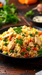 Tasty chicken fried rice on a plate